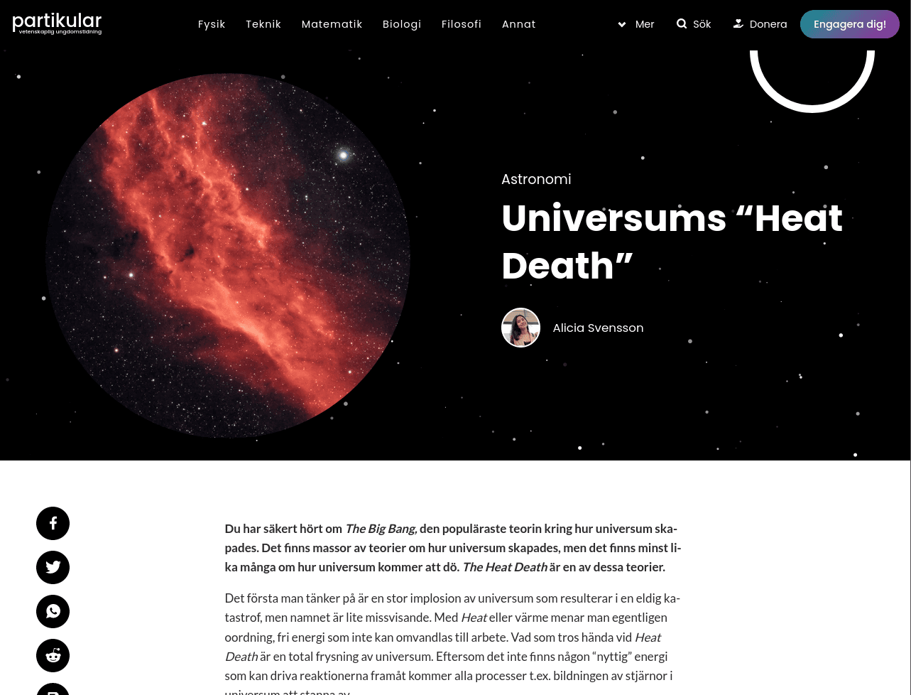 Alicia Svenssons artikel Universums "Heat Death" i Partikular