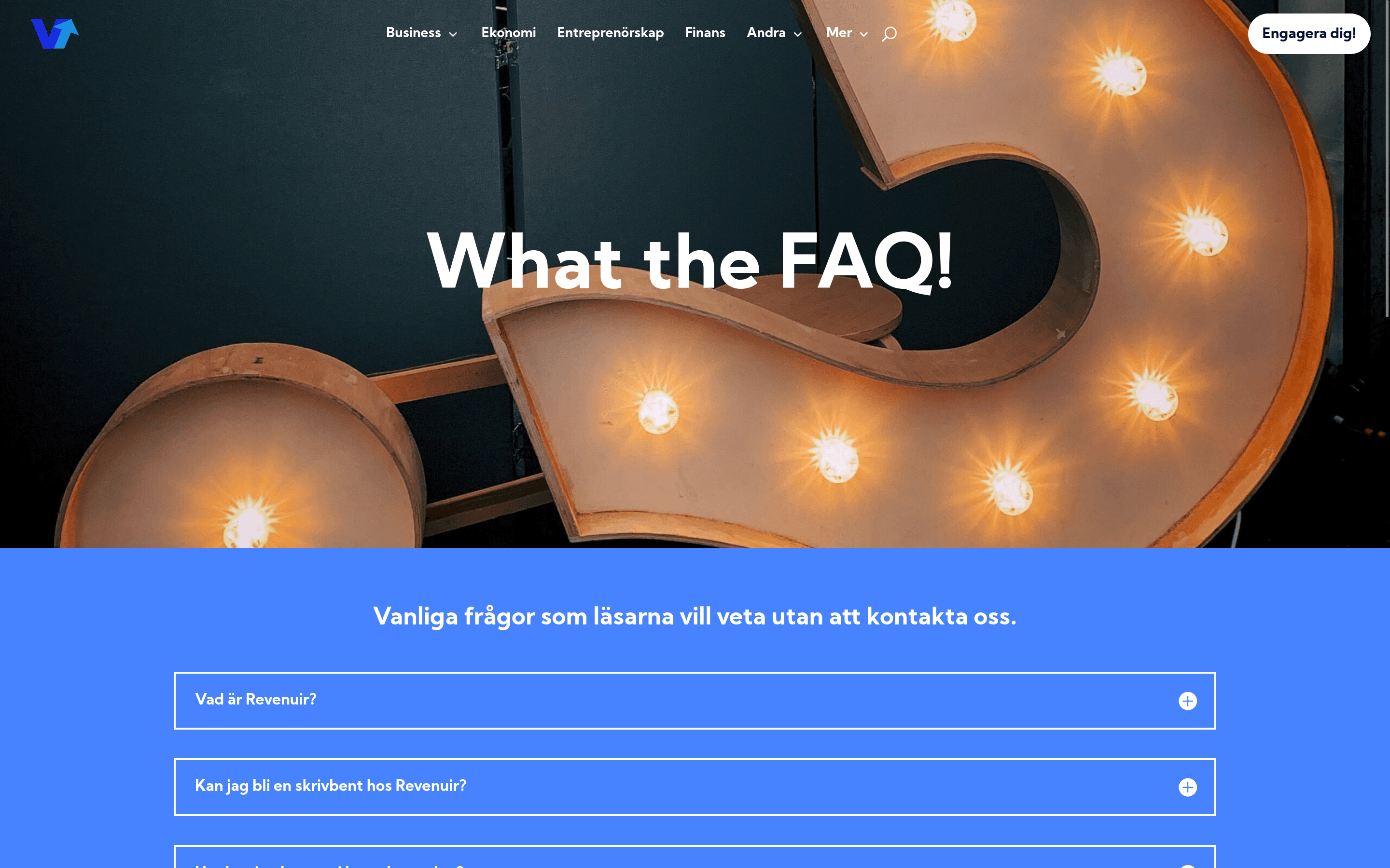 FAQ-sida för Revenuir