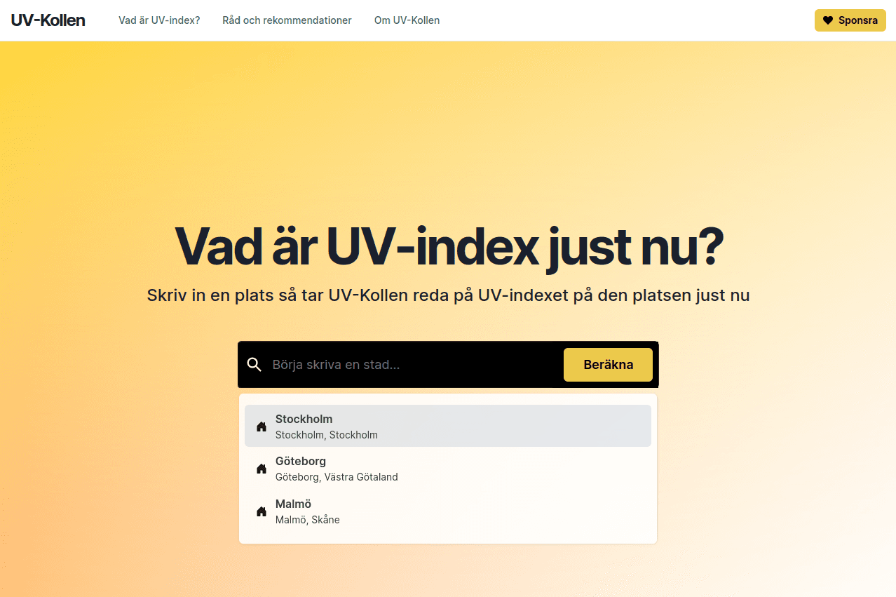 Startsida för UV-Kollen