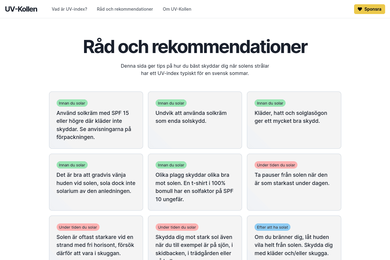 Startsida för UV-Kollen